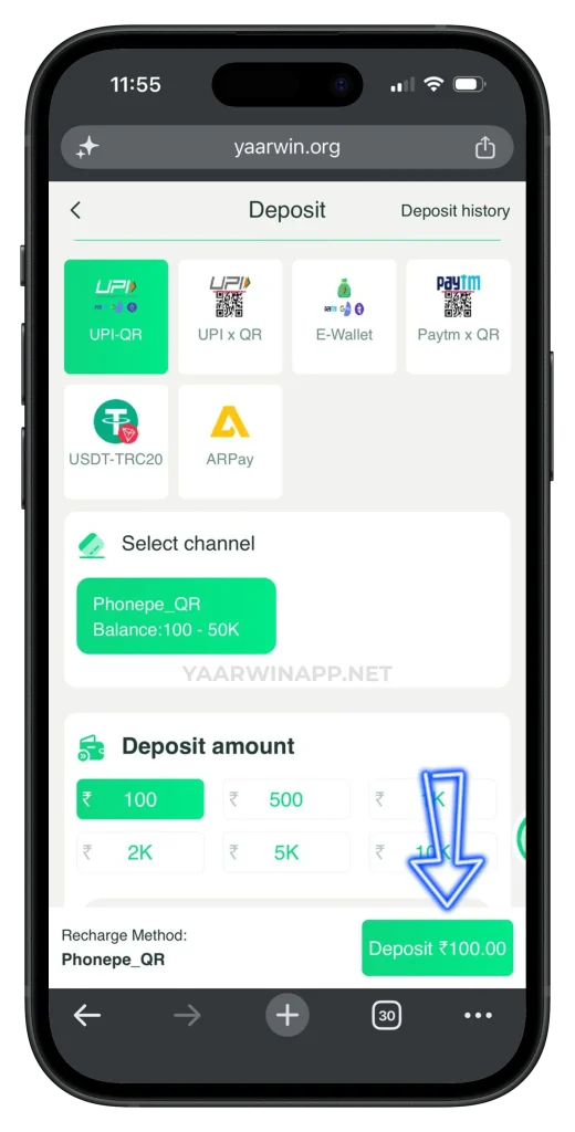 yaarwin-deposit-page